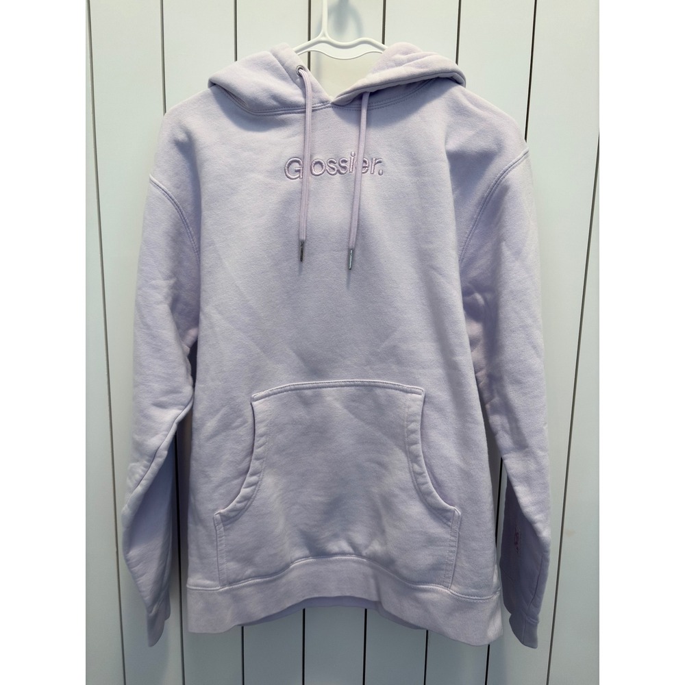 Glossier Hoodie Womens Medium Lavender Purple Embroidered Logo Clean Girl